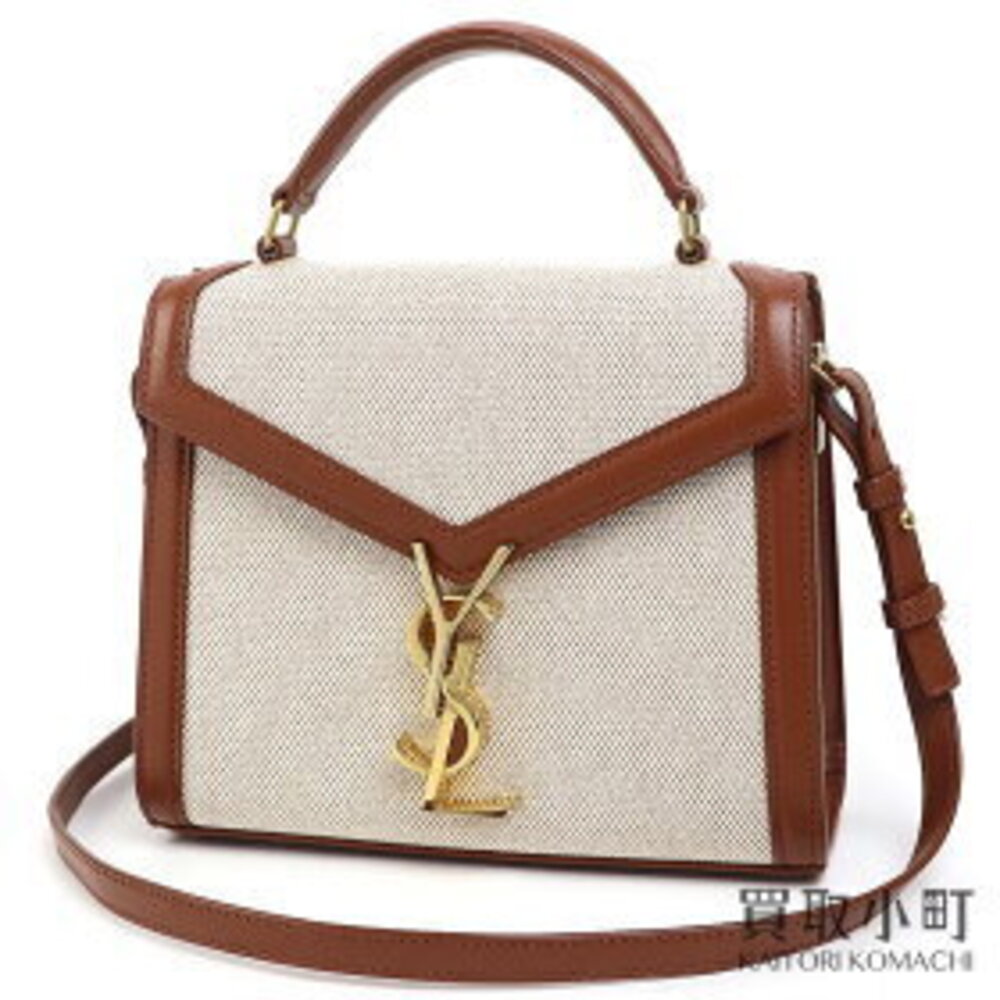 Saint Laurent Cassandra Top Handle Bag Natural Canvas Calfskin Leather Style